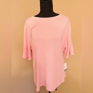 New Nine West Woman’s Elbow-Sleeve Tee, Pink, Size XXL.
